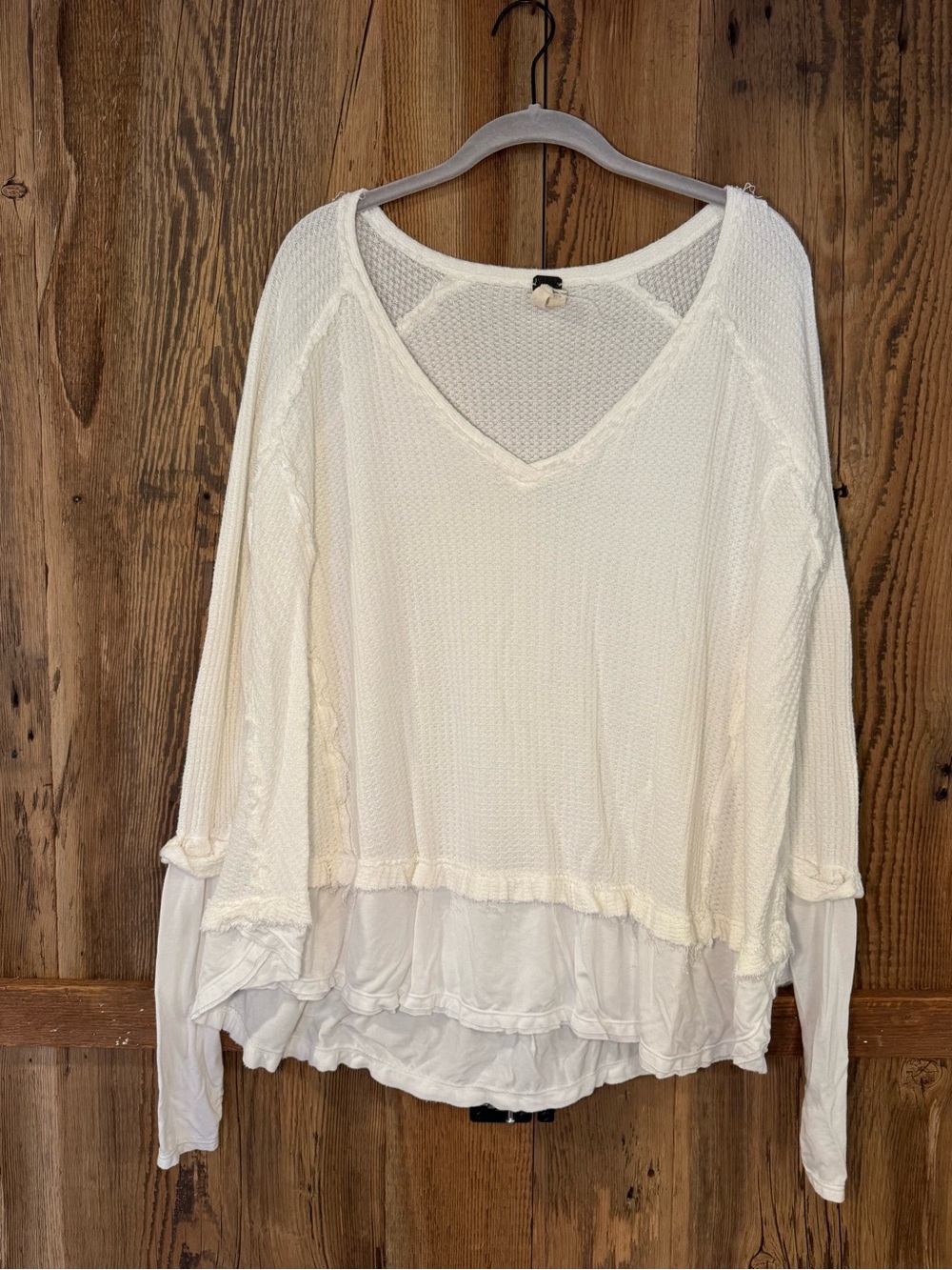 We The Free WHITE Layered V-Neck Long Sleeve Top with Chiffon Hem